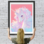 Weißes Einhorn auf Rosa Hintergrund Diamond Painting