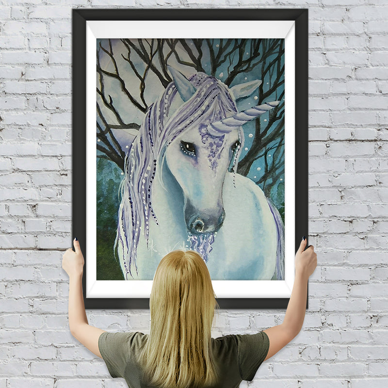 Weißes Einhorn im Wald Diamond Painting