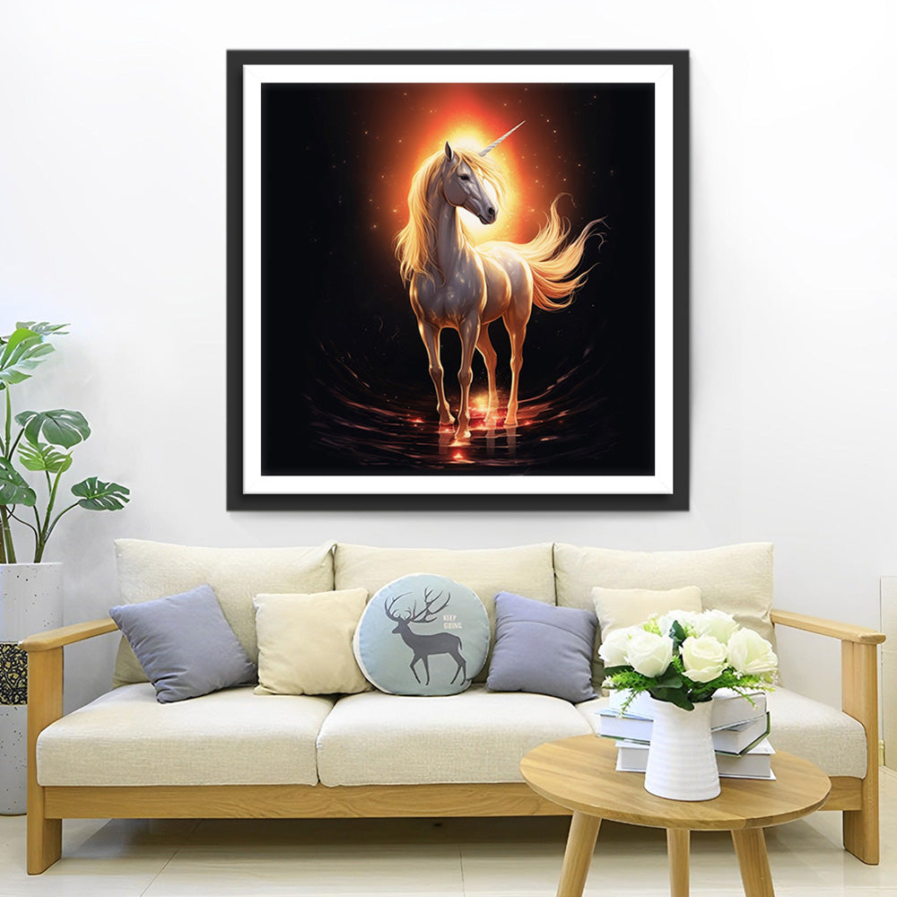 Weißes Einhorn in der Dunkelheit Diamond Painting