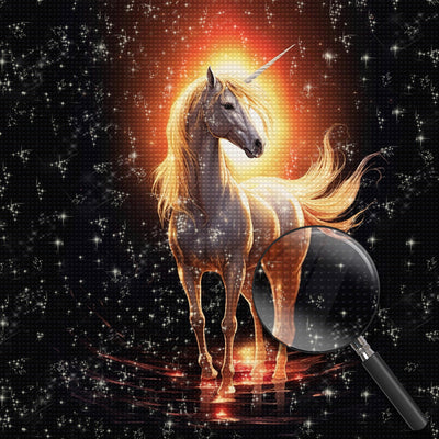 Weißes Einhorn in der Dunkelheit Diamond Painting
