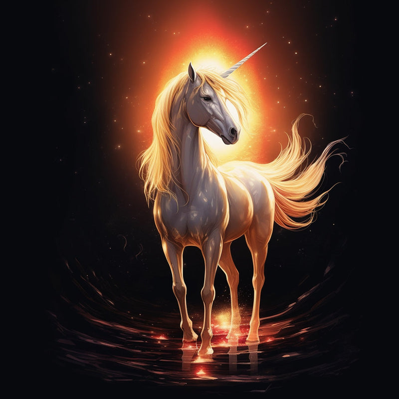 Weißes Einhorn in der Dunkelheit Diamond Painting