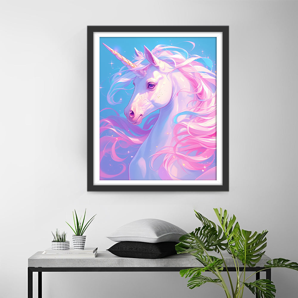 Weißes Einhorn mit Rosa Haar Diamond Painting