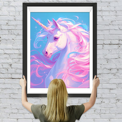 Weißes Einhorn mit Rosa Haar Diamond Painting