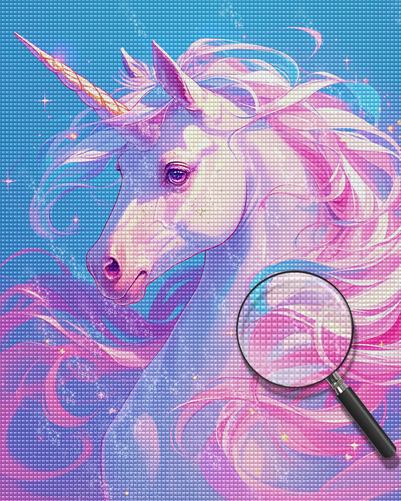 Weißes Einhorn mit Rosa Haar Diamond Painting