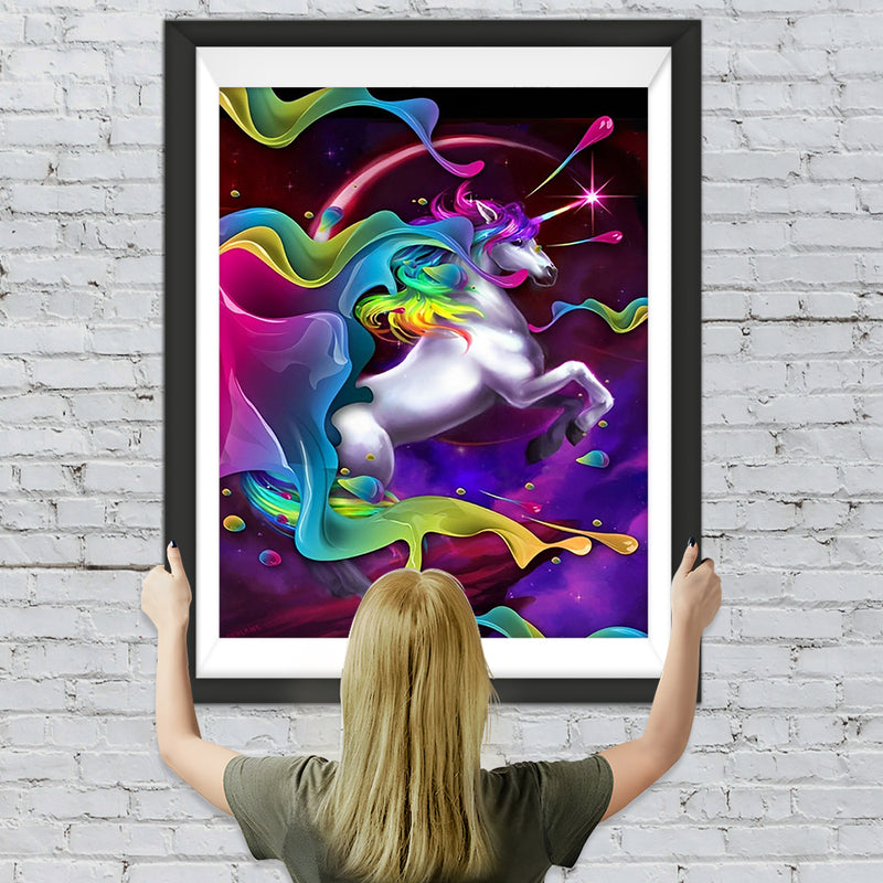 Weißes Einhorn und bunte Wolken Diamond Painting