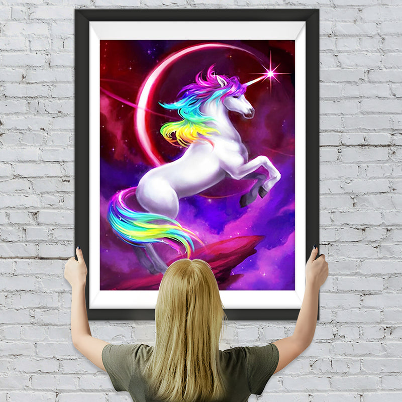 Weißes Einhorn und lila Wolken Diamond Painting