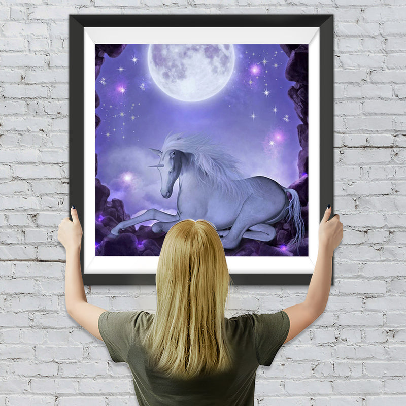 Weißes Einhorn und Vollmond Diamond Painting