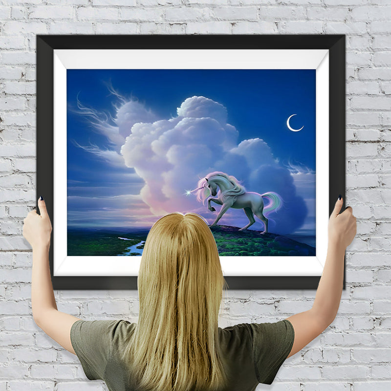 Weißes Einhorn und Wolken Diamond Painting