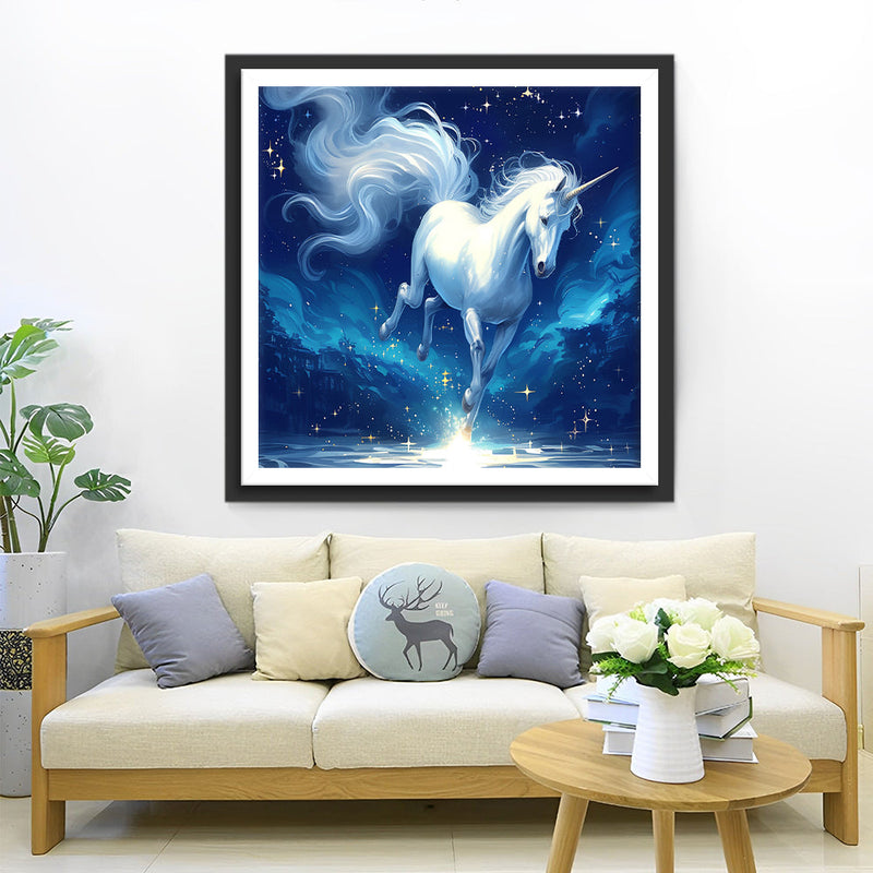 Weißes Einhorn unter Sternen Diamond Painting