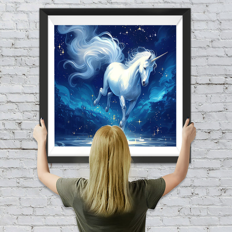 Weißes Einhorn unter Sternen Diamond Painting