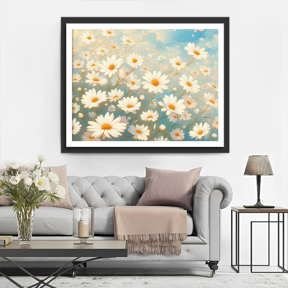 Weißes Gänseblümchenfeld Diamond Painting