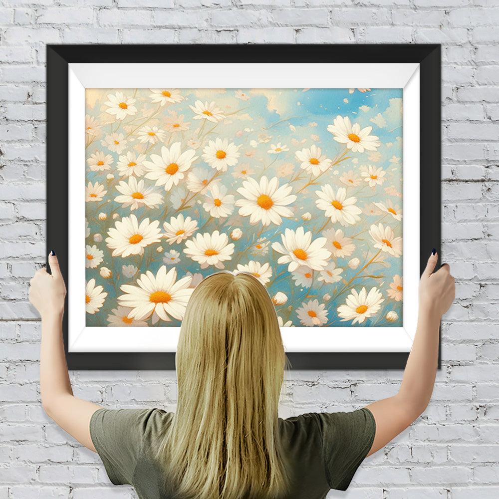 Weißes Gänseblümchenfeld Diamond Painting