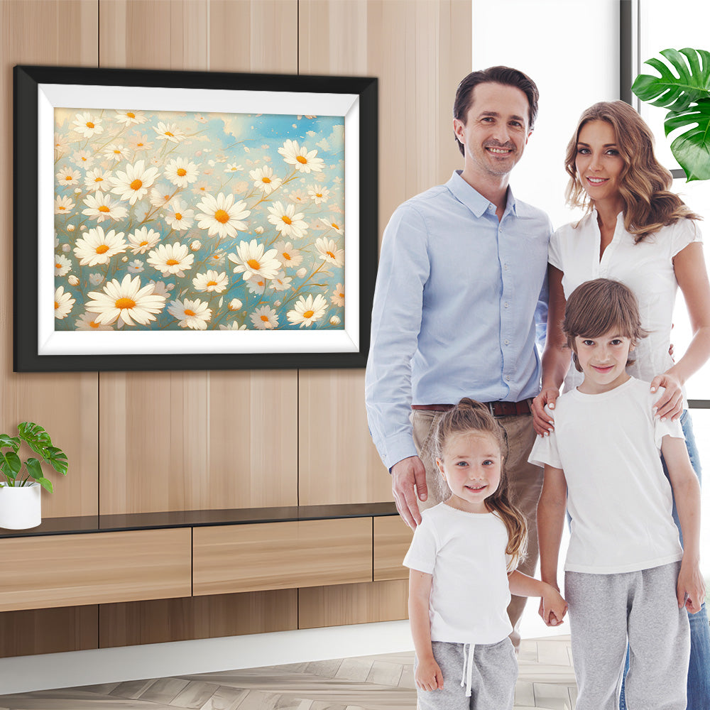 Weißes Gänseblümchenfeld Diamond Painting