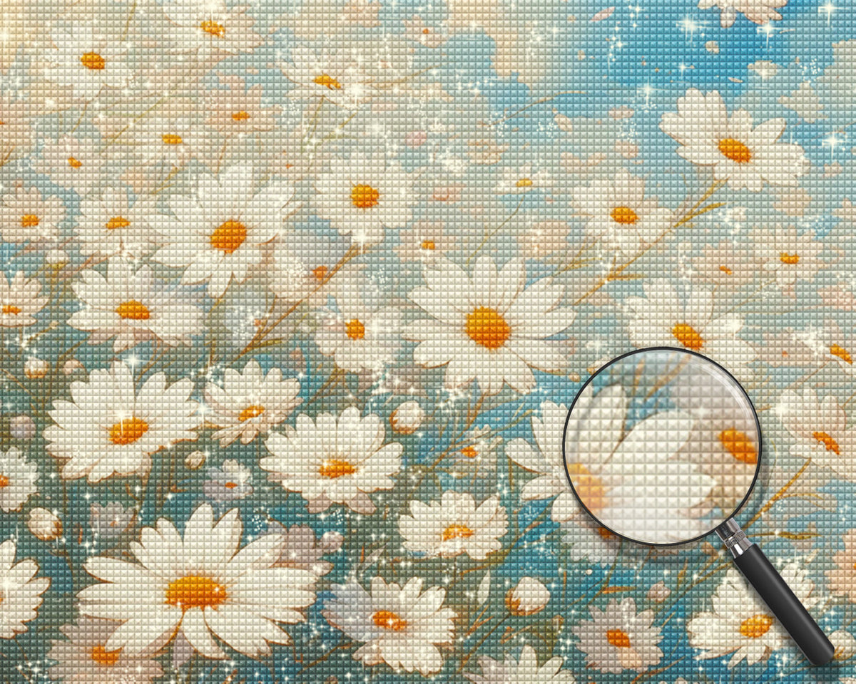Weißes Gänseblümchenfeld Diamond Painting