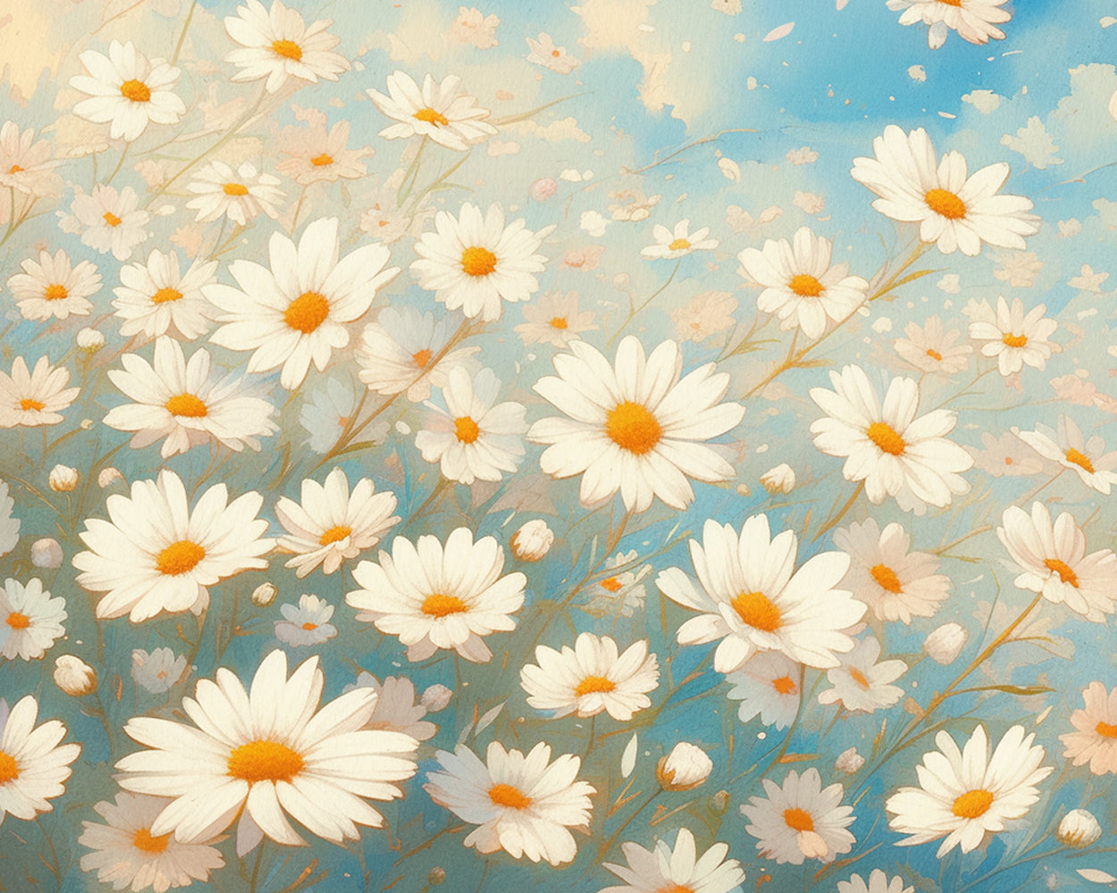 Weißes Gänseblümchenfeld Diamond Painting