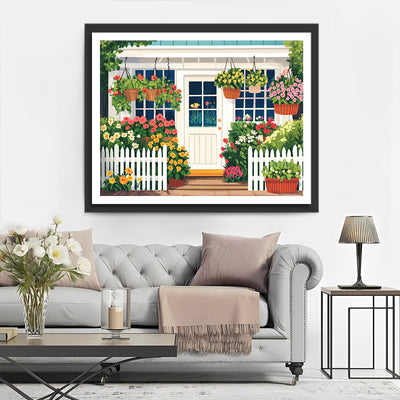 Weißes Haus voller Blumen Diamond Painting