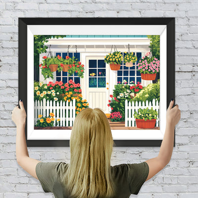 Weißes Haus voller Blumen Diamond Painting