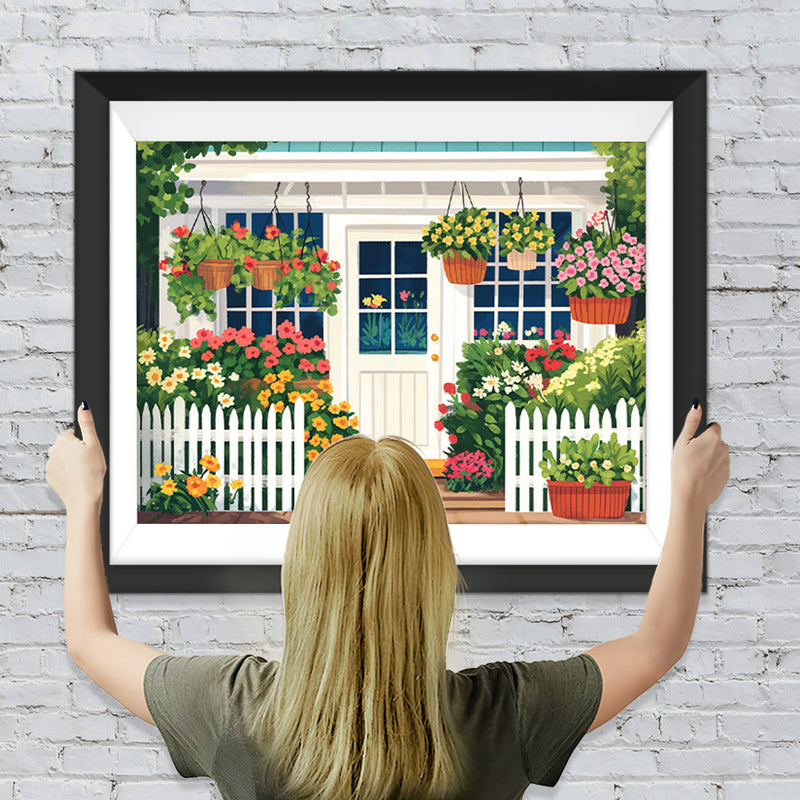 Weißes Haus voller Blumen Diamond Painting