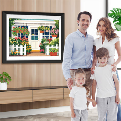 Weißes Haus voller Blumen Diamond Painting