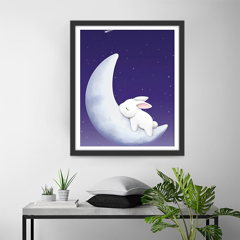 Weißes Kaninchen auf dem Mond Diamond Painting
