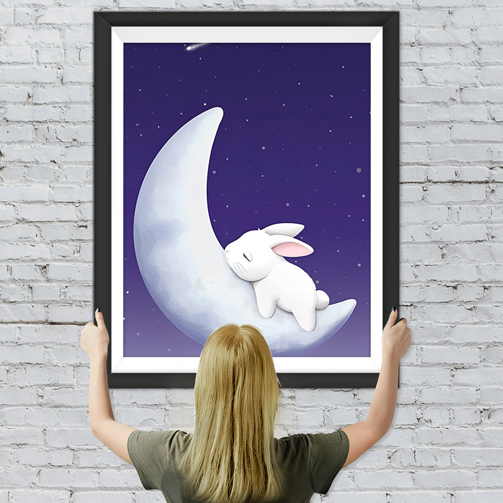 Weißes Kaninchen auf dem Mond Diamond Painting