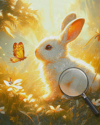 Weißes Kaninchen und Schmetterling Diamond Painting