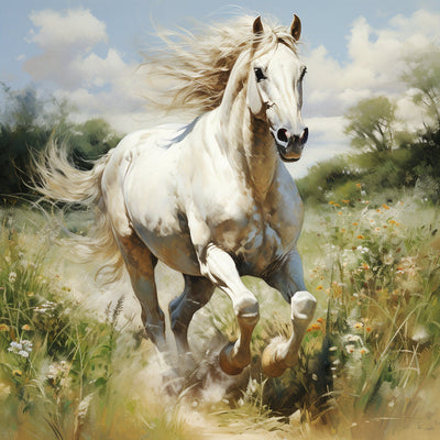 Weißes Pferd läuft auf der Wiese Diamond Painting