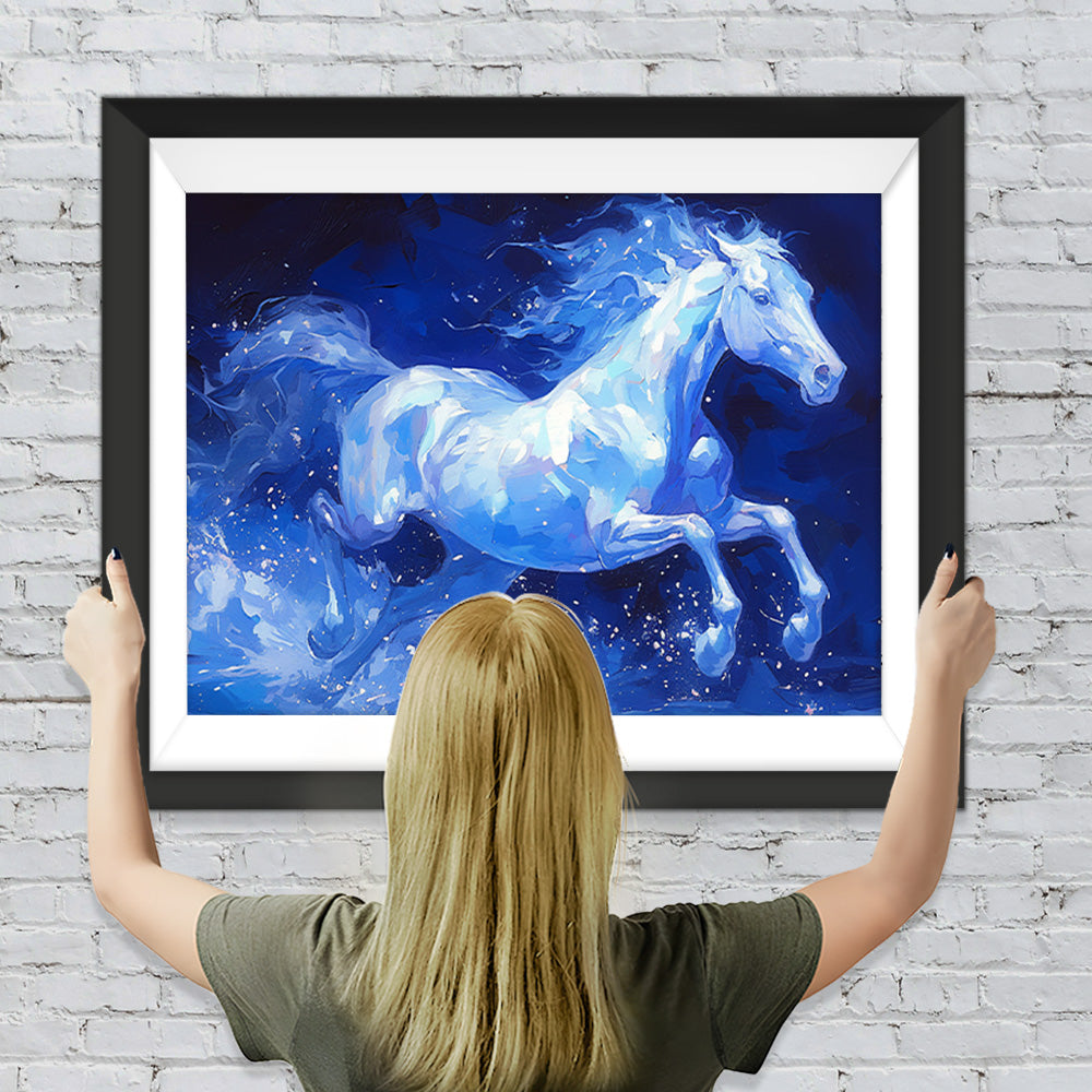 Weißes Pferd läuft Diamond Painting