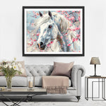 Weißes Pferd und Pfirsichblüte Diamond Painting