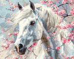 Weißes Pferd und Pfirsichblüte Diamond Painting