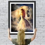 Weißes Pferd und schöne Frau Diamond Painting