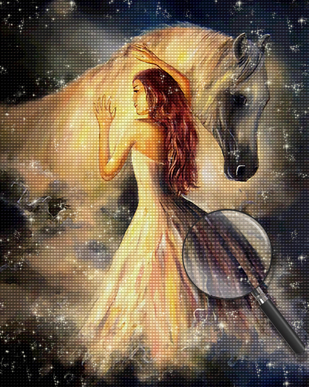 Weißes Pferd und schöne Frau Diamond Painting