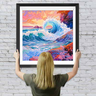 Wellen, die auf die Felsen treffen Diamond Painting