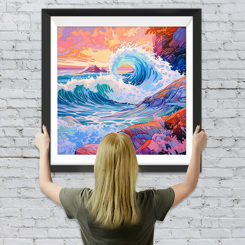Wellen, die auf die Felsen treffen Diamond Painting
