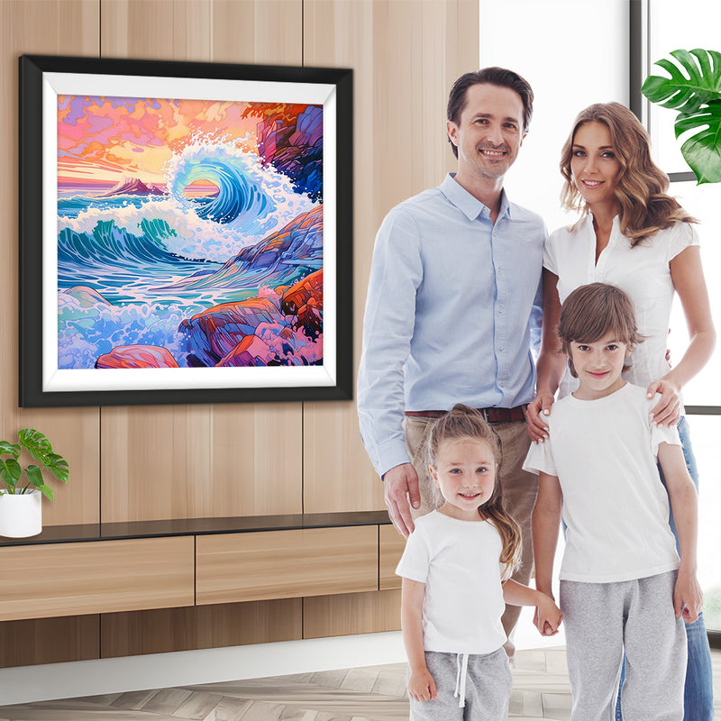 Wellen, die auf die Felsen treffen Diamond Painting