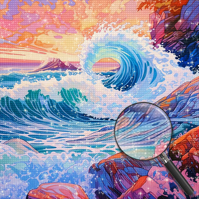 Wellen, die auf die Felsen treffen Diamond Painting