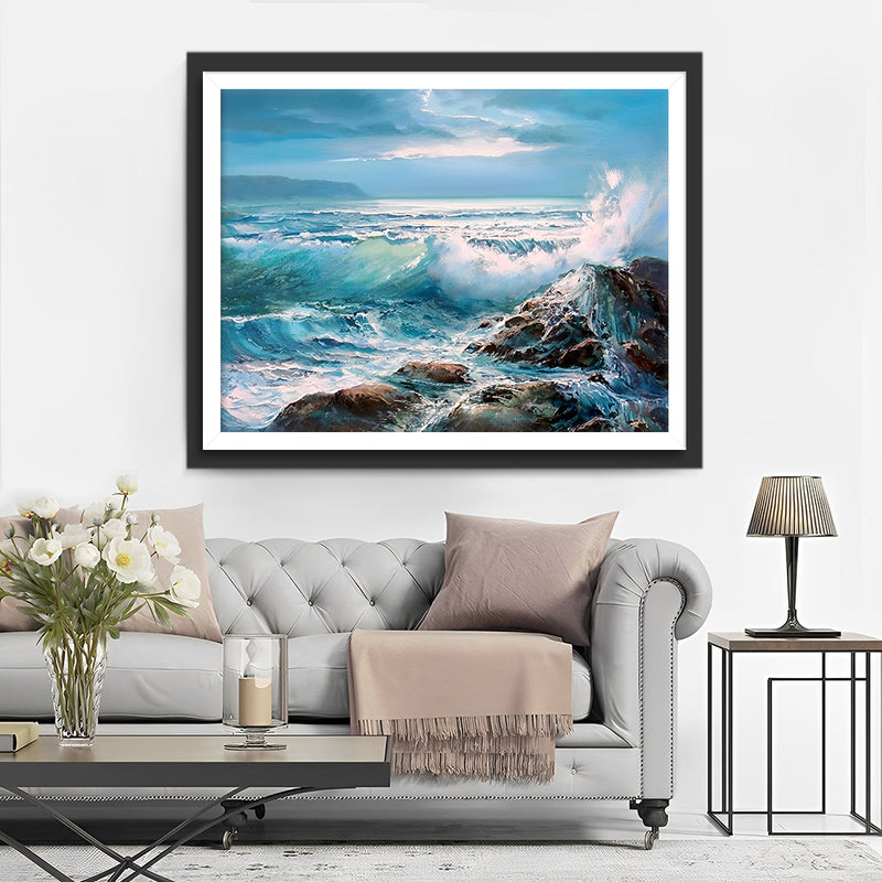 Wellen plätschern an den Felsen Diamond Painting