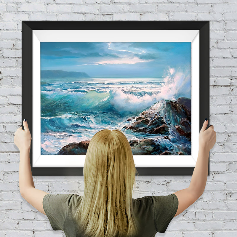 Wellen plätschern an den Felsen Diamond Painting