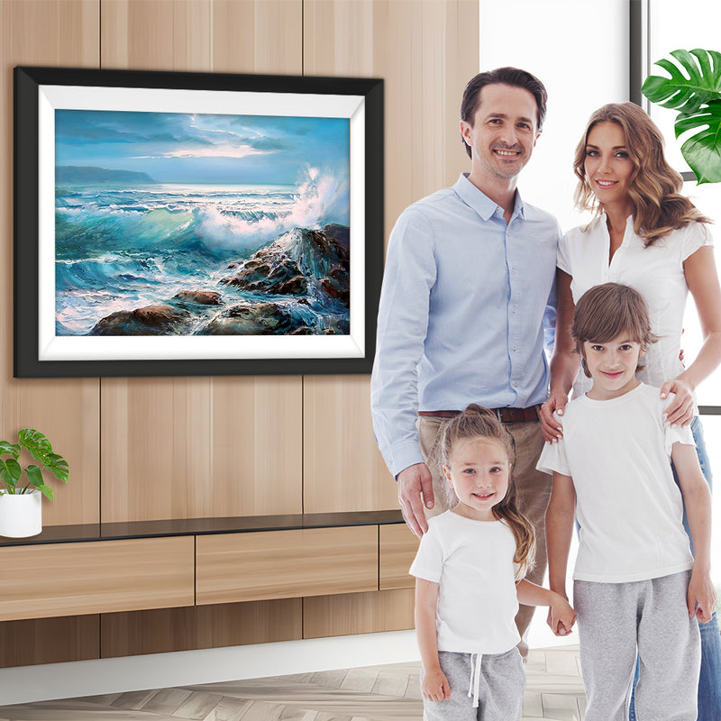 Wellen plätschern an den Felsen Diamond Painting