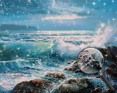 Wellen plätschern an den Felsen Diamond Painting