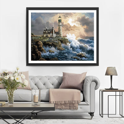Wellen und Leuchtturm Diamond Painting