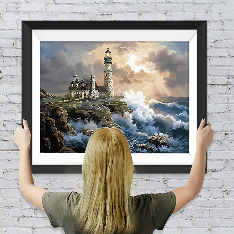 Wellen und Leuchtturm Diamond Painting