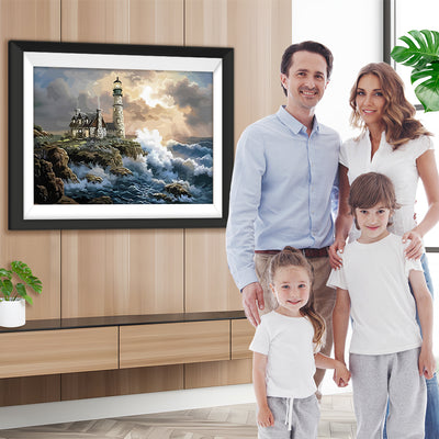 Wellen und Leuchtturm Diamond Painting