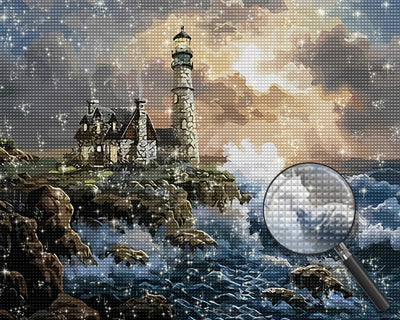 Wellen und Leuchtturm Diamond Painting