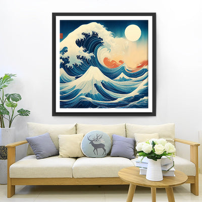 Wellen und Mond Diamond Painting