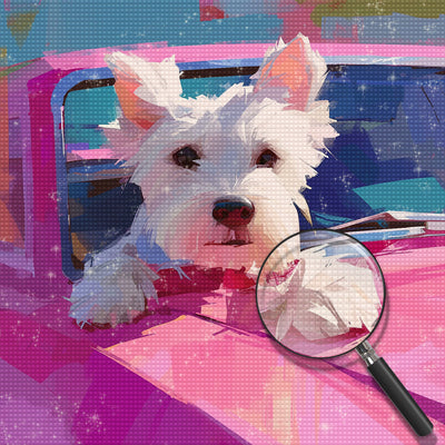 West Highland Terrier im Rosa Auto Diamond Painting