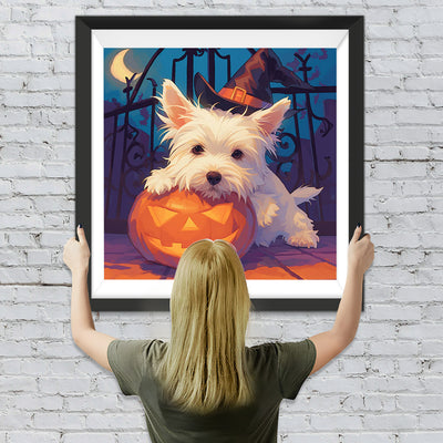 West Highland Terrier und Halloween Kürbis Diamond Painting