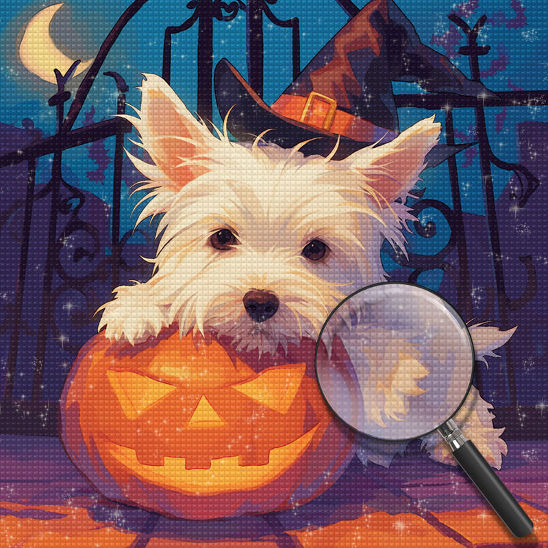 West Highland Terrier und Halloween Kürbis Diamond Painting