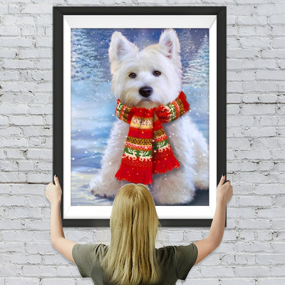 West Highland White Terrier mit Schal im Winter Diamond Painting