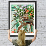 Wildblumen in grünem Fahrradkorb Diamond Painting